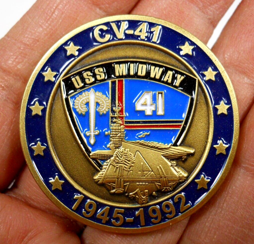 vintage USS Midway challenge coin token CV-41 1945-1992 US Navy aircraft carrier