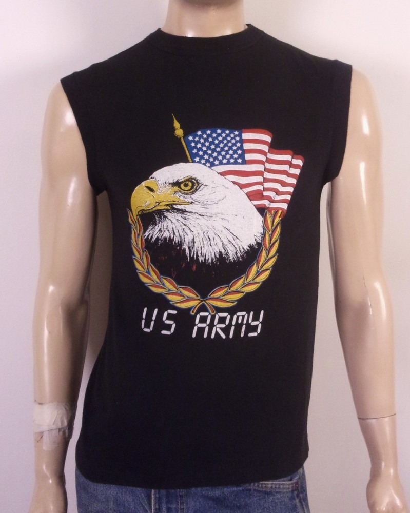 vintage 80s single stitch US Army Muscle T-Shirt Eagle Sleeveless soft thin M