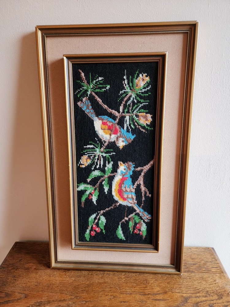Double Framed Needlepoint Kingfisher Birds Artwork 19x11 in Springbok South Africa