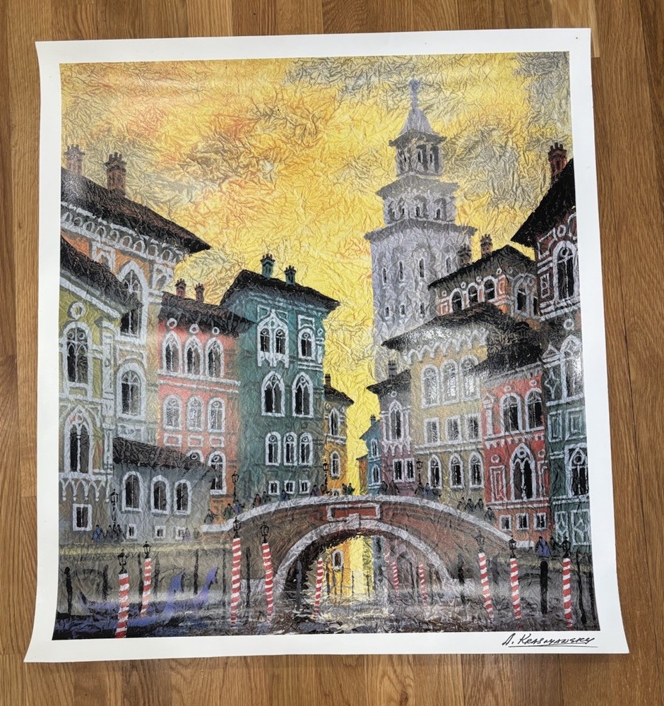 Anatole Krasnyansky “Venice Yellow Sunset Steriolithograph Plate Signed 27”x30”