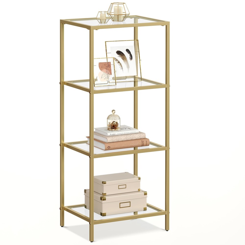 Bookcase, 4-Tier Bookshelf, Slim Shelving Unit for Bedroom, Bathroom, Home Of...