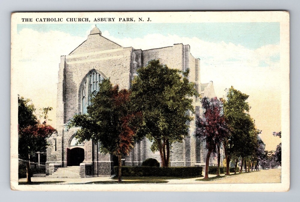 Asbury Park NJ-New Jersey, Catholic Church, Vintage Souvenir Postcard
