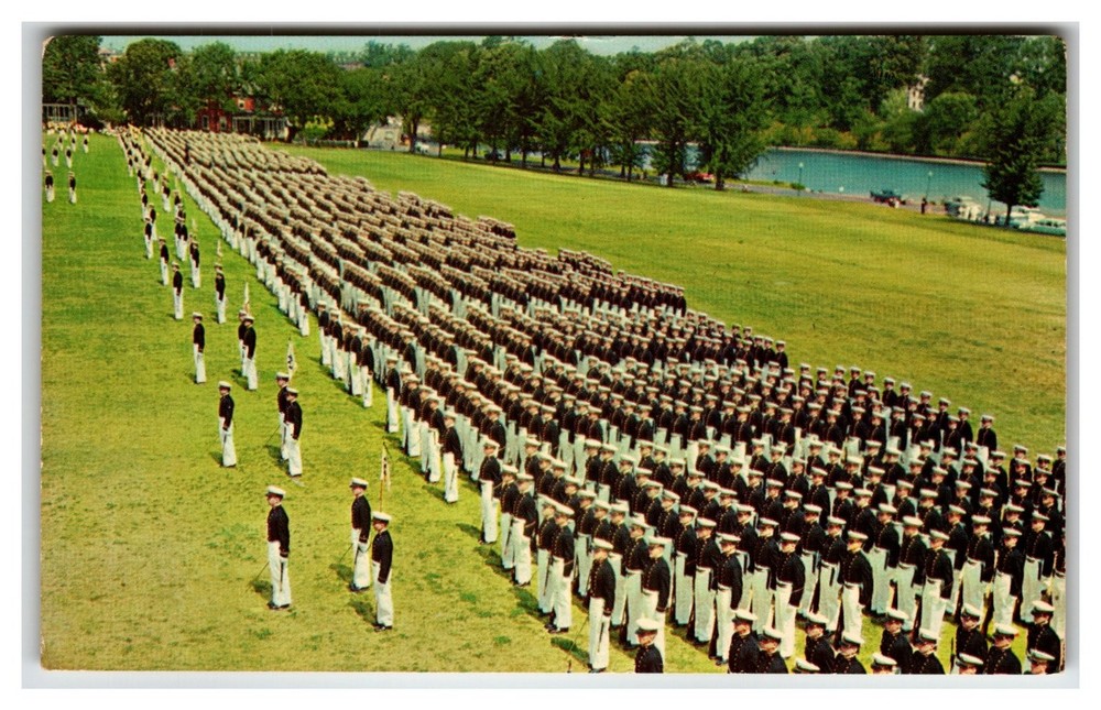 US Naval Academy Annapolis MD Midshipmen Dress Parade Worden Field Postcard