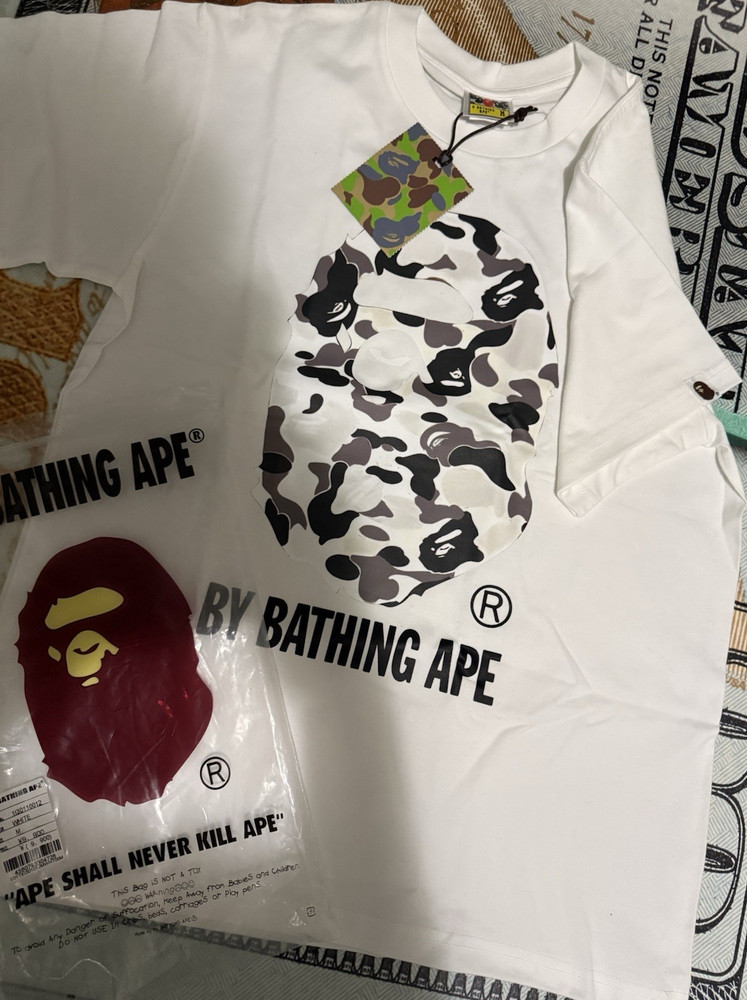 Bathing Ape Camo Logo Graphic Men's T-Shirt White Black Gray