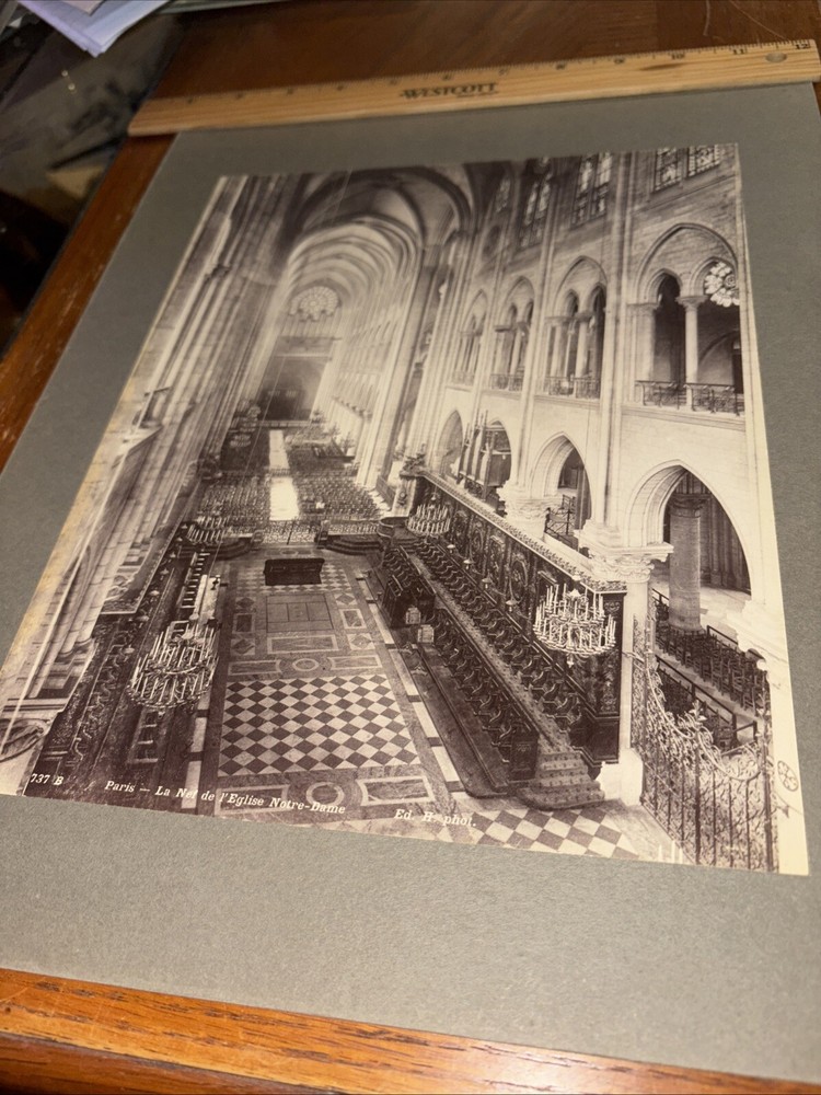 Vintage Notre Dame Nave & Choir Mounted French Architecture Photo Paris France
