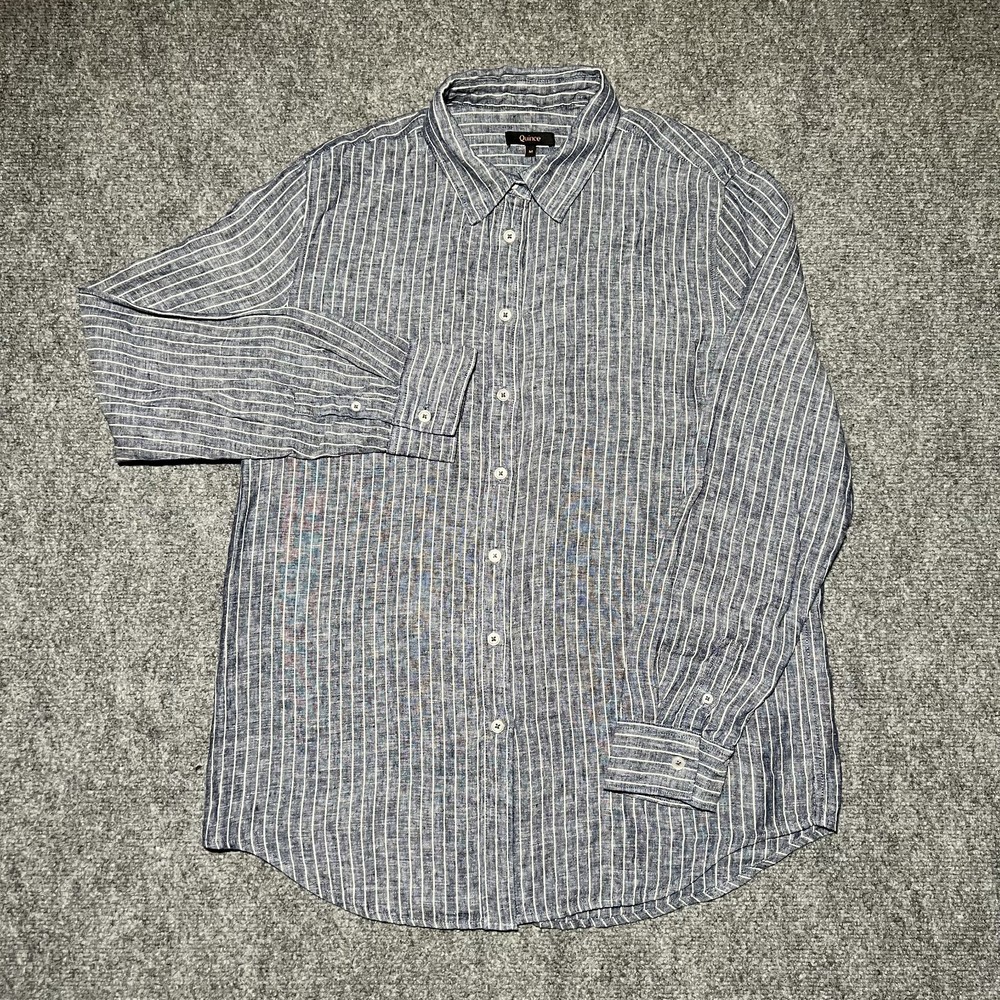 Quince Linen Button Up Shirt Womens Medium Blue White Casual Striped Comfort