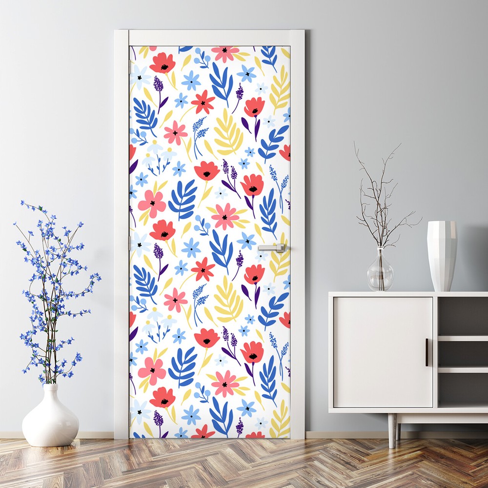 Cold Flowers Floral Door Decal Decor white mural Self Adhesive Peel & Stick