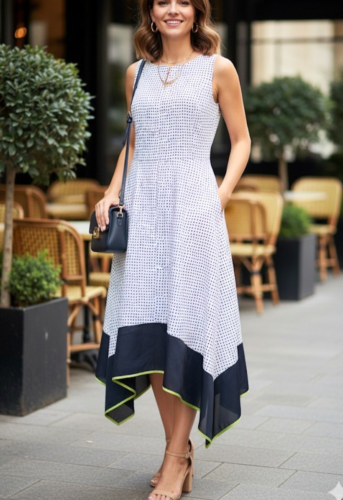 NWT Donna Karan New York Size 6 Midi Dress Assymetric Handkerchief Hem Pockets