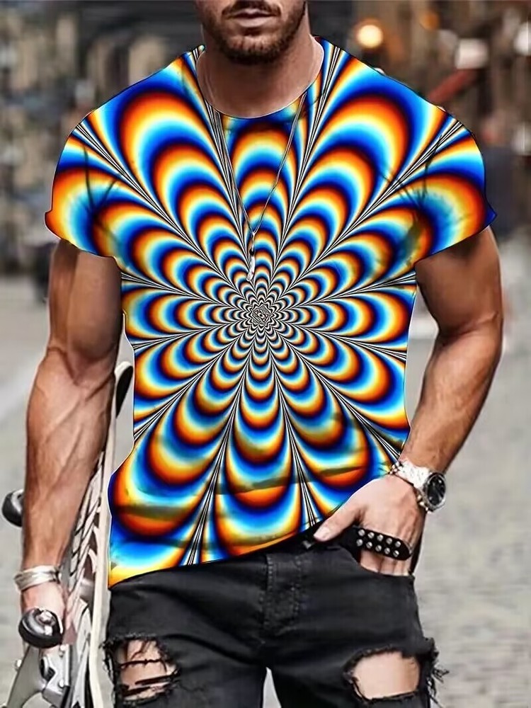 Men T-Shirt Abstract Print Novelty Pattern Colorful Casual Short Sleeve Tee
