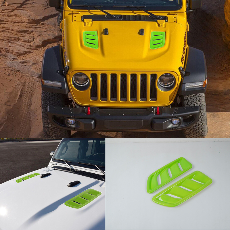 ABS Light green Forged Hood Vent Cover Trim Frame*2 For Jeep Wrangler JL 2018-23