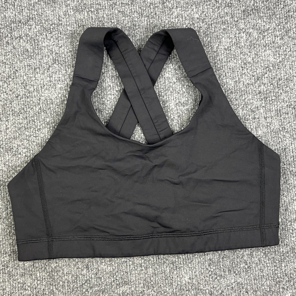 Lululemon Everlux High-Neck Train Bra Solid Black No Pads Sz 12 Large Wide Strap
