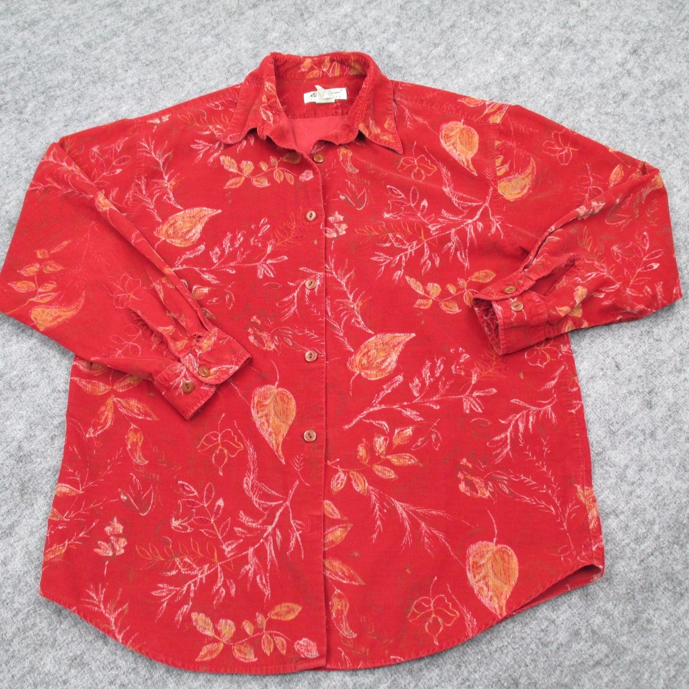 Eddie Bauer Shirt Womens Medium Corduroy Button Up Long Sleeve Floral Fall Top
