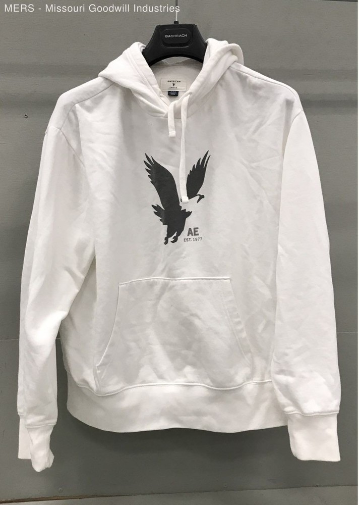 American Eagle Men's White Hoodie Black Eagle Graphic Logo EST 1977 Size M