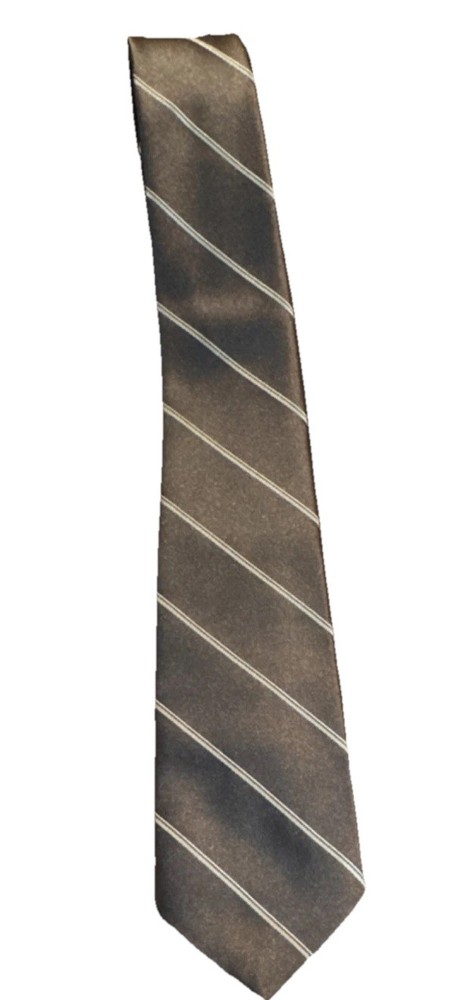 Wembley Men's Silk Tie Brown Silver Striped Pattern Classic Woven Neckwear