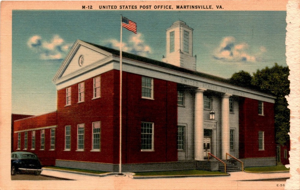 UNITED STATES POST OFFICE, MARTINSVILLE, VA, ASHEVILLE, N. c Postcard