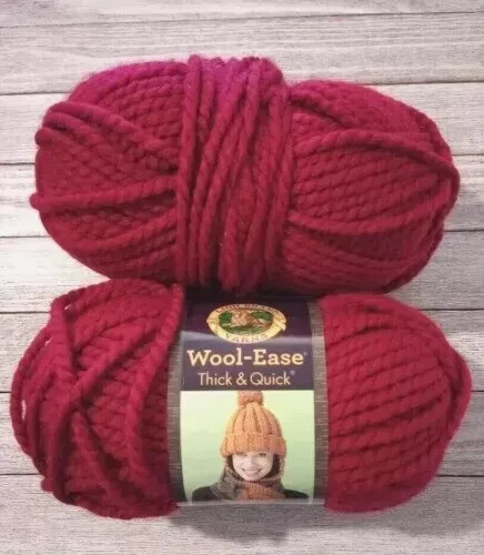 crochet yarn Lion brand wool-ease thick & quick #6 lot #68504 cranberry red 2pc