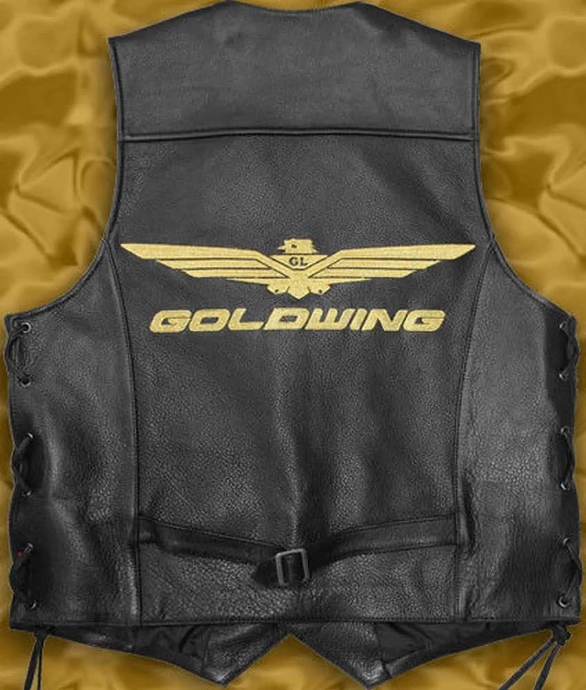 Black Genuine Cowhide Leather Biker Vest for Men with Laces - Goldwing Rider Style