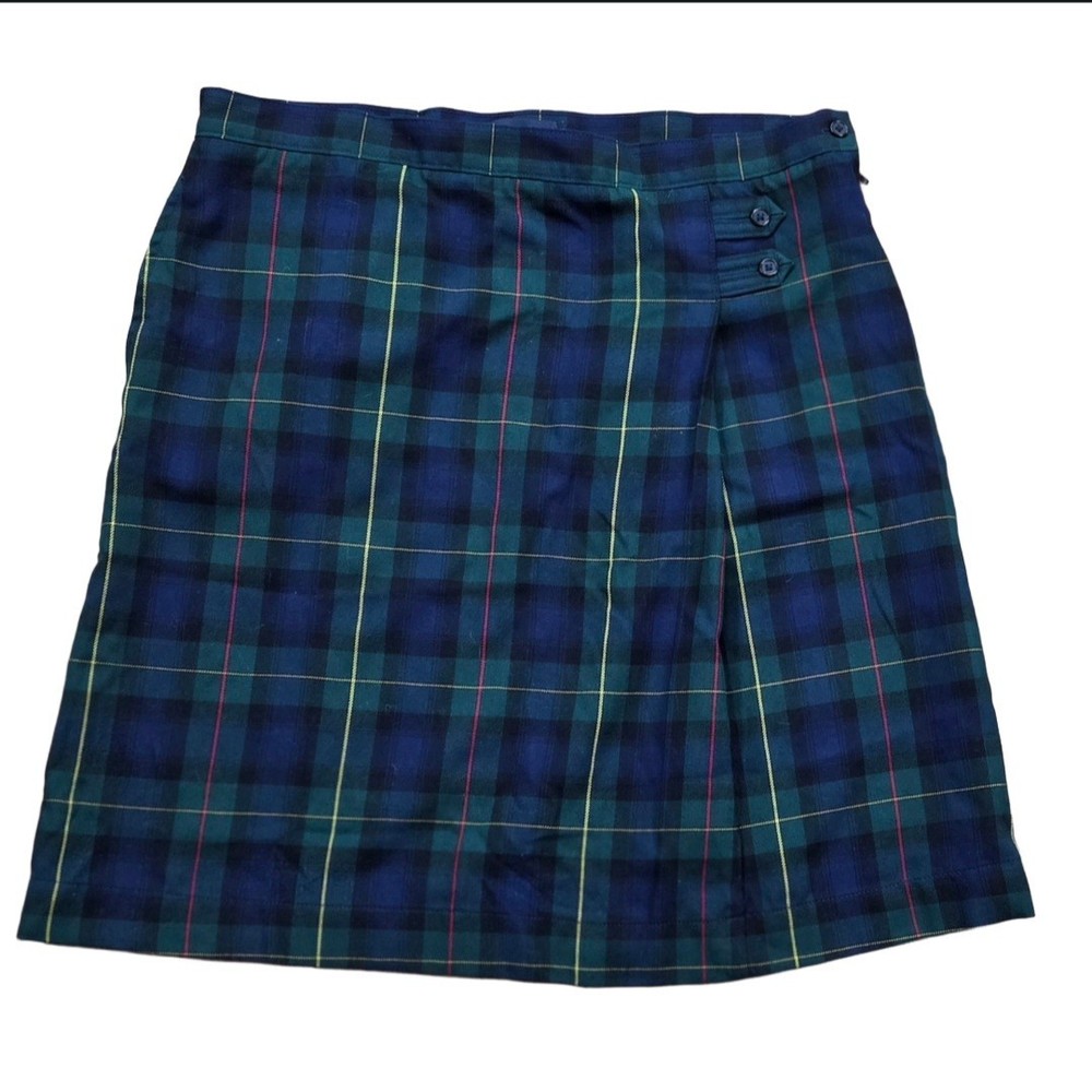 Lands End Uniform Skirt Tartan Plaid Pleated Blue Green Yellow Red Juniors 11