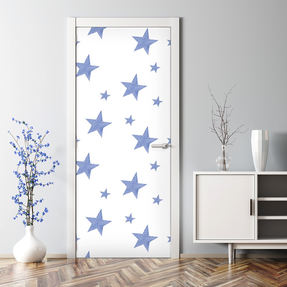 Bubble Free Door sticker self-adhesive Blue stars pattern Watercolour