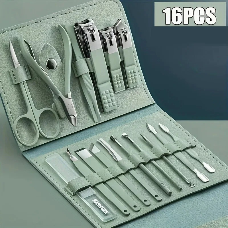 16pcs Professional Manicure Pedicure Set Nail Clippers Kit with Travel Case USA
