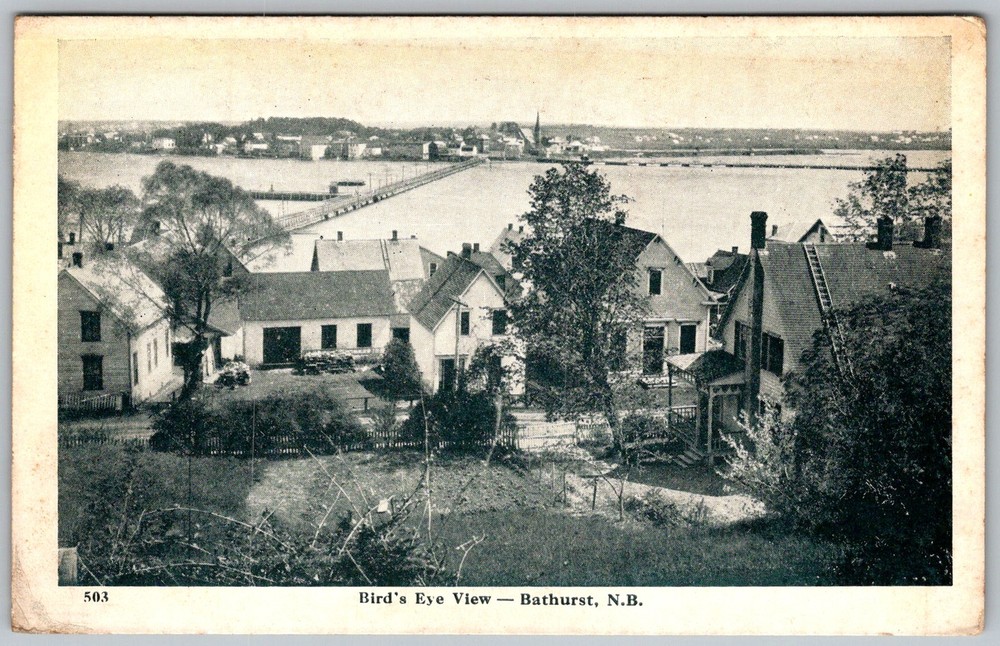 Antique Postcard Bird's Eye View Pier Bathurst, Nb, CA 1910s