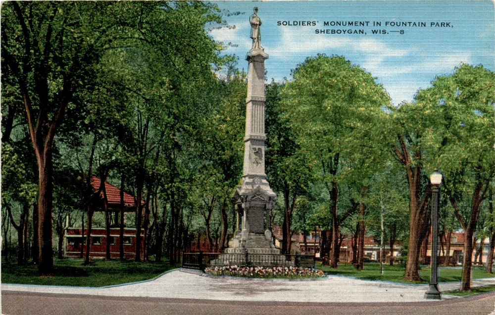 Soldiers Monument, Fountain Park, Sheboygan, Wisconsin, Union heroes, Postcard