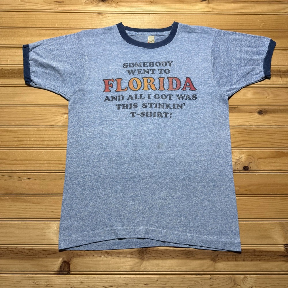 Vintage 70s Florida Graphic Heather Tourist Souvenir Ringer T-Shirt Men's Large