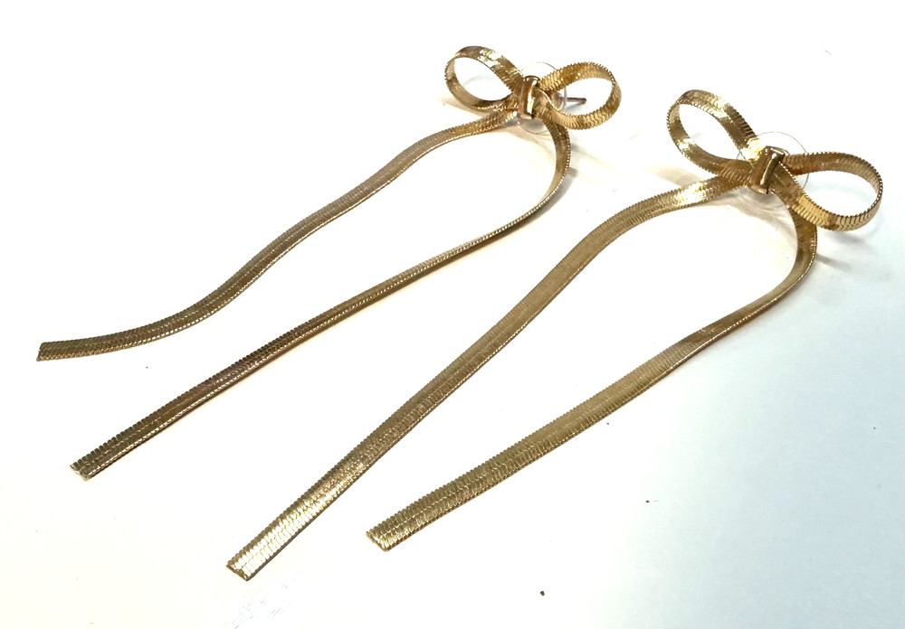 Vtg Costume Gold Tone Bow Ribbon Dangle Pierced Earrings Jewelry Lot I