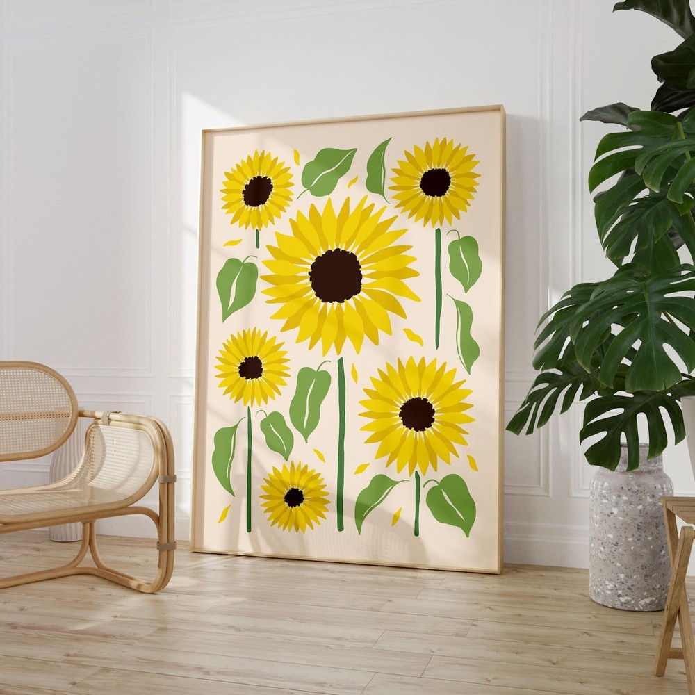 Flower Market Poster Maximalist Sunflower Wall Decor Pop Art Eclectic Botanical