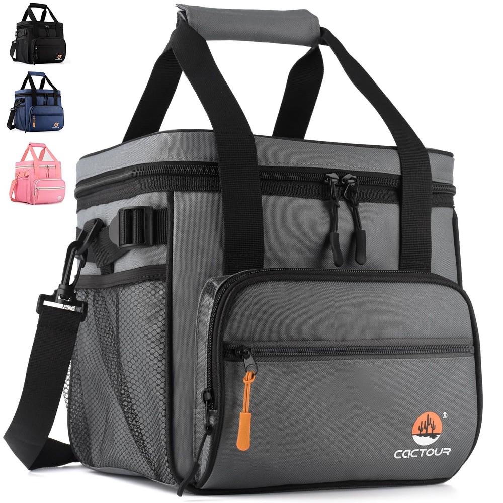 15L Gray Insulated Lunch Bag for Men Women Large Leakproof Cooler Box Work