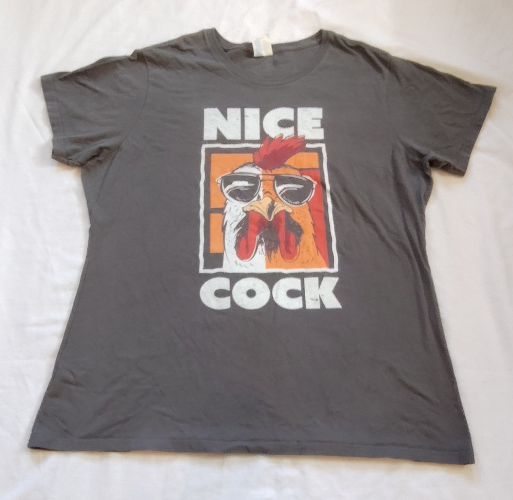 Nice Cock Funny Chicken Sunglasses Graphic T-Shirt Port & Company X-Large Womens