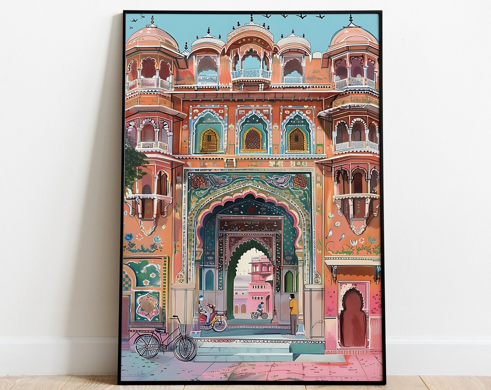 Indian Palace Wall Art Vintage Jaipur Fort Poster Colorful Indian Travel Decor
