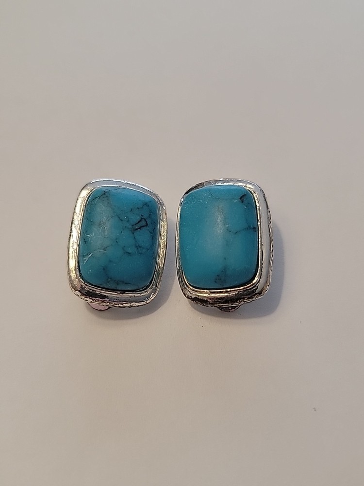 Vintage Silver Tone Faux Turquoise Clip On Earrings