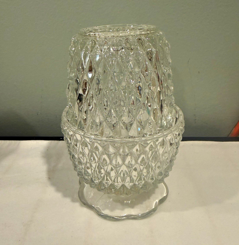 Vintage Indiana Glass Clear Diamond Point Fairy Lamp Angle Lamp