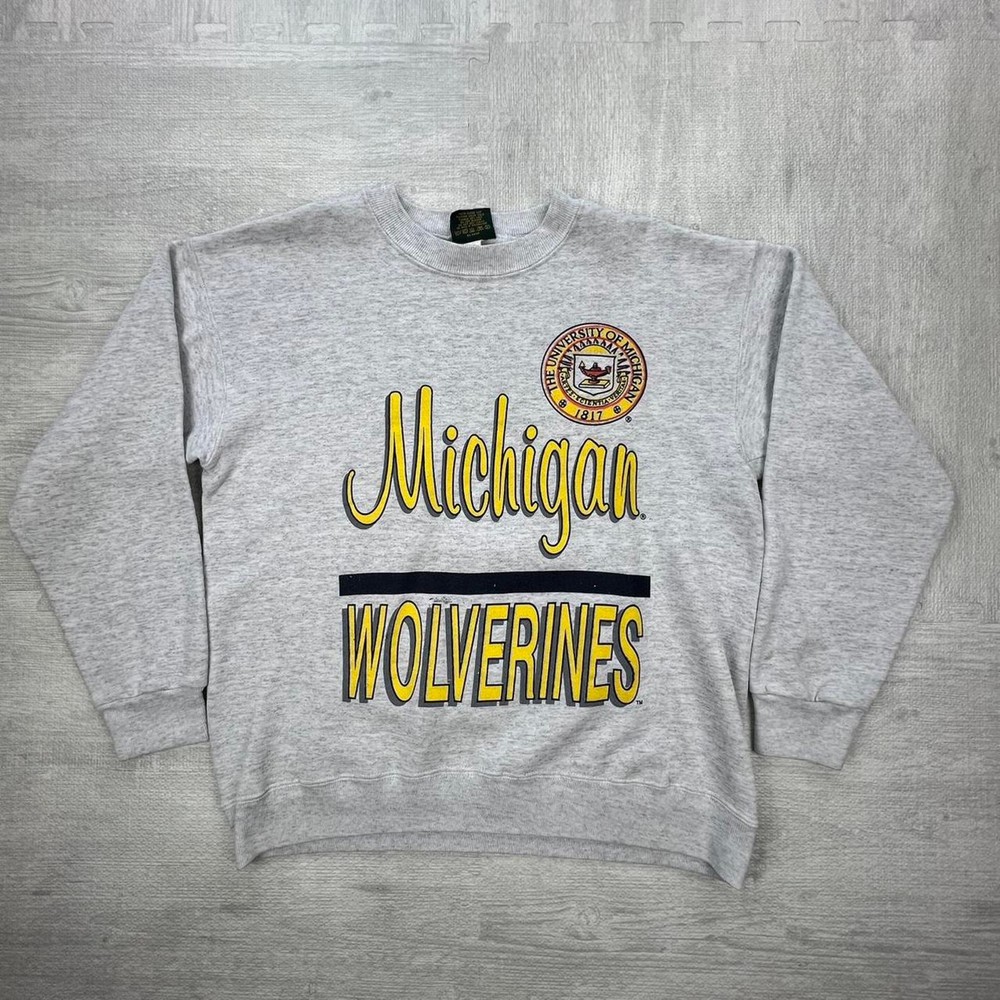 Vintage 80s Michigan Wolverines Sweatshirt Size: L Grey Yellow NCAA College