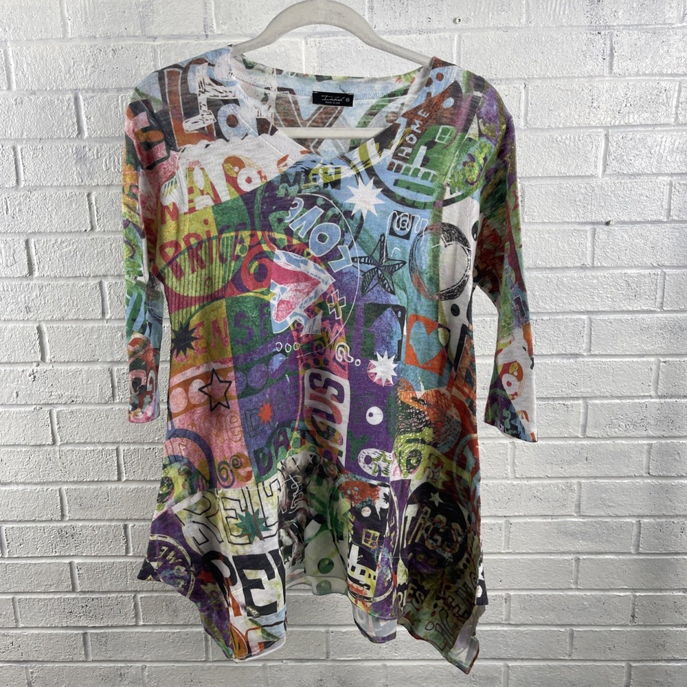 INOAH Abstract Graphic Asymmetrical Tunic Top Womens XS Artsy Avant Garde-image