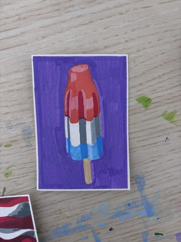 ACEO Original Art, Summer Popsicle, Acrylic Marker Art