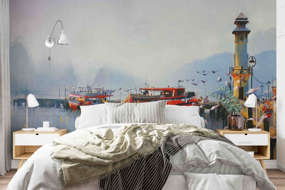 3D Mountains Lake Lighthouse Scenery Wall Murals Wallpaper Murals Wall Sticker