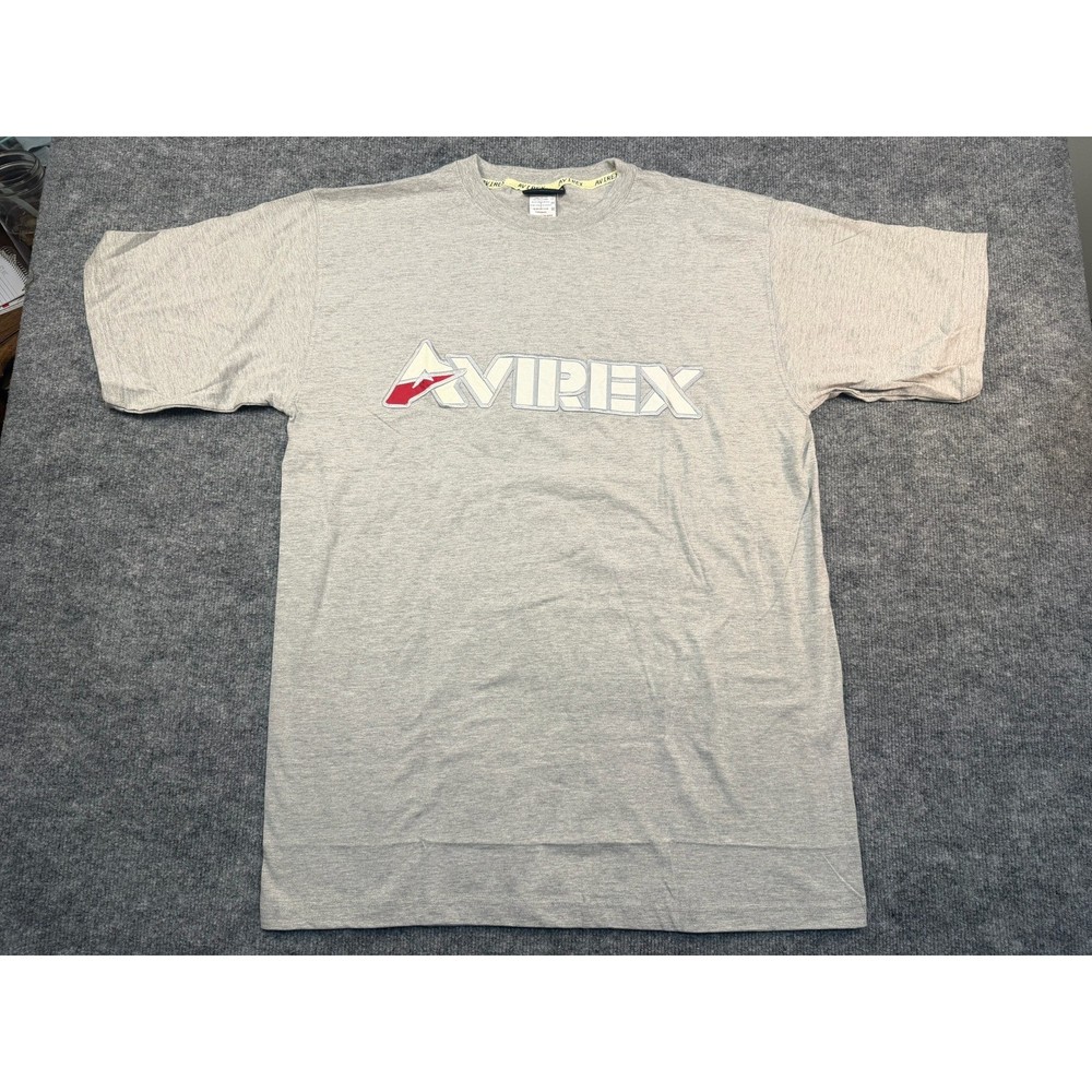 New Avirex Varsity Mens Large Gray Short Sleeve Embroidered Logo T-Shirt