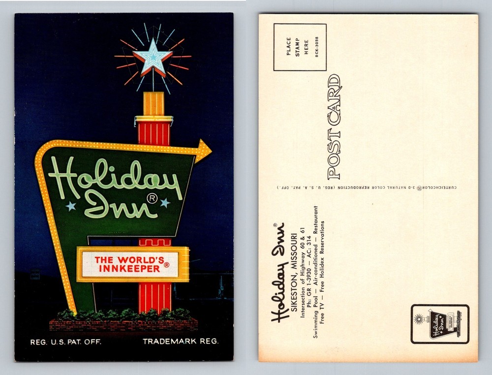 Sikeston, MO-Missouri, Holiday Inn Neon Sign Night View Vintage Postcard