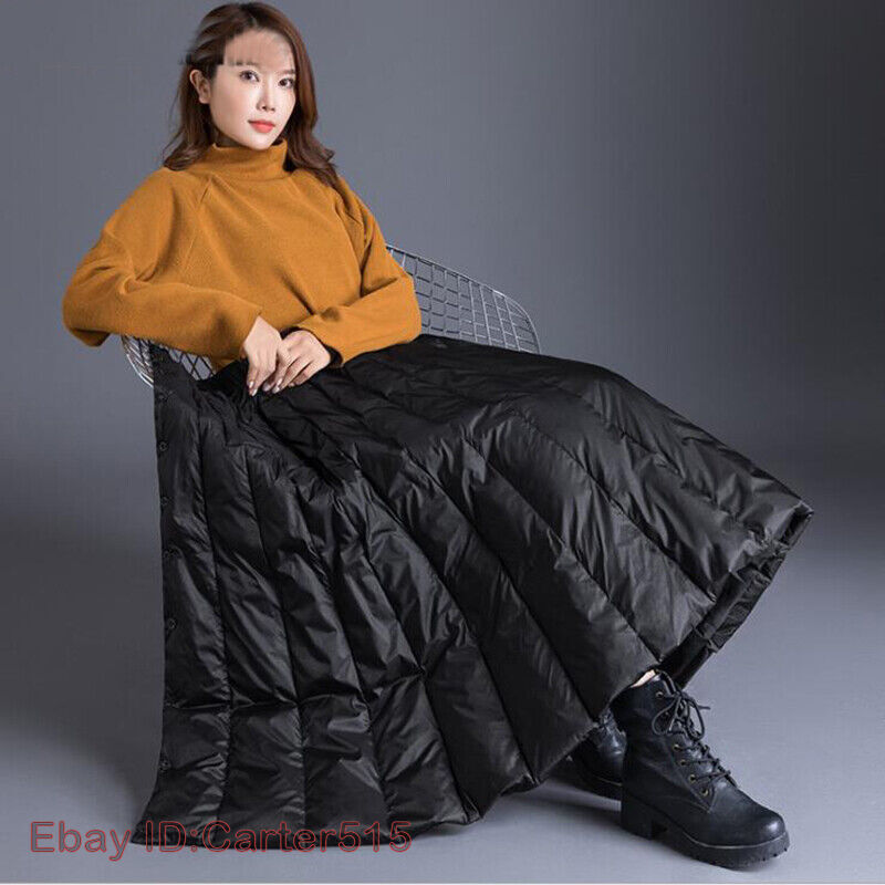 Winter Duck Down A-Line Skirts Warm One Padded Long Womens Thicken Dress