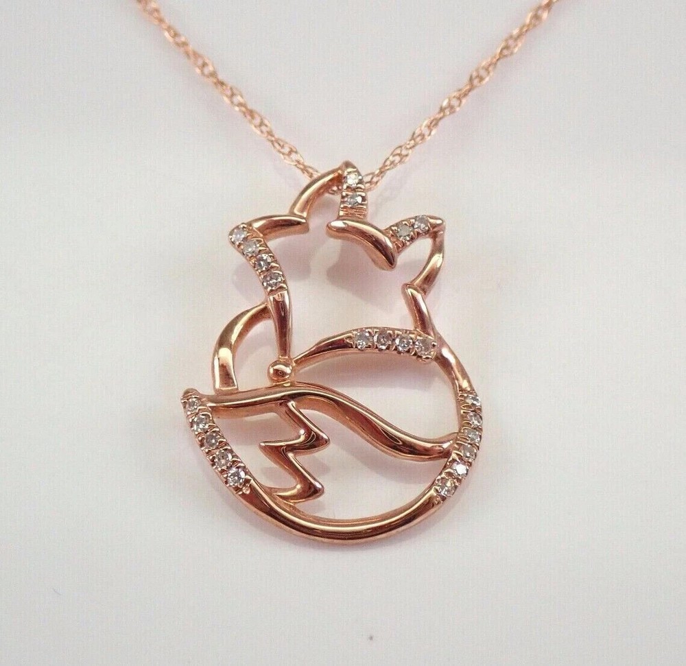 0.60Ct Round Cut Diamond Unisex Fox Pendant 14K Rose Gold Plated Free Chain