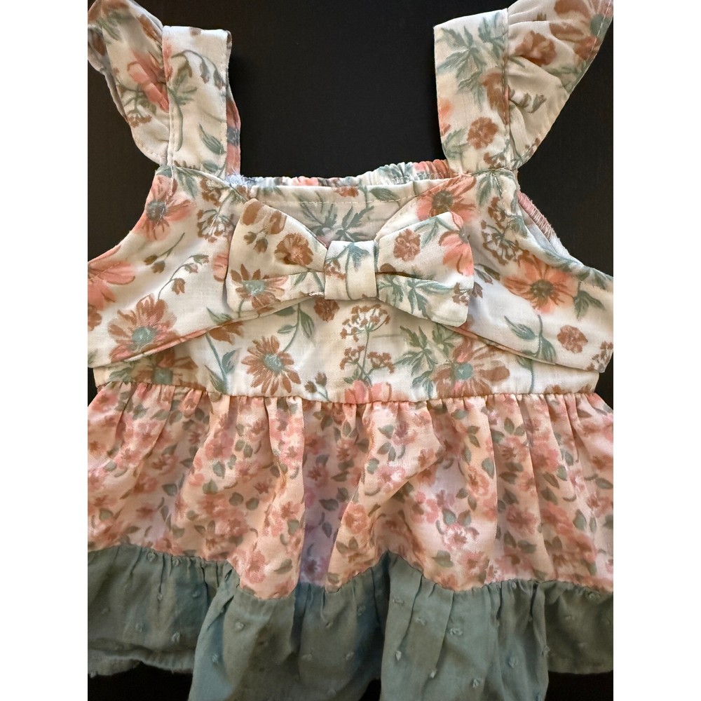 VTG Little Lass Baby Floral Tank Girls 12m Moss Sleeveless Cotton Feminine Boho