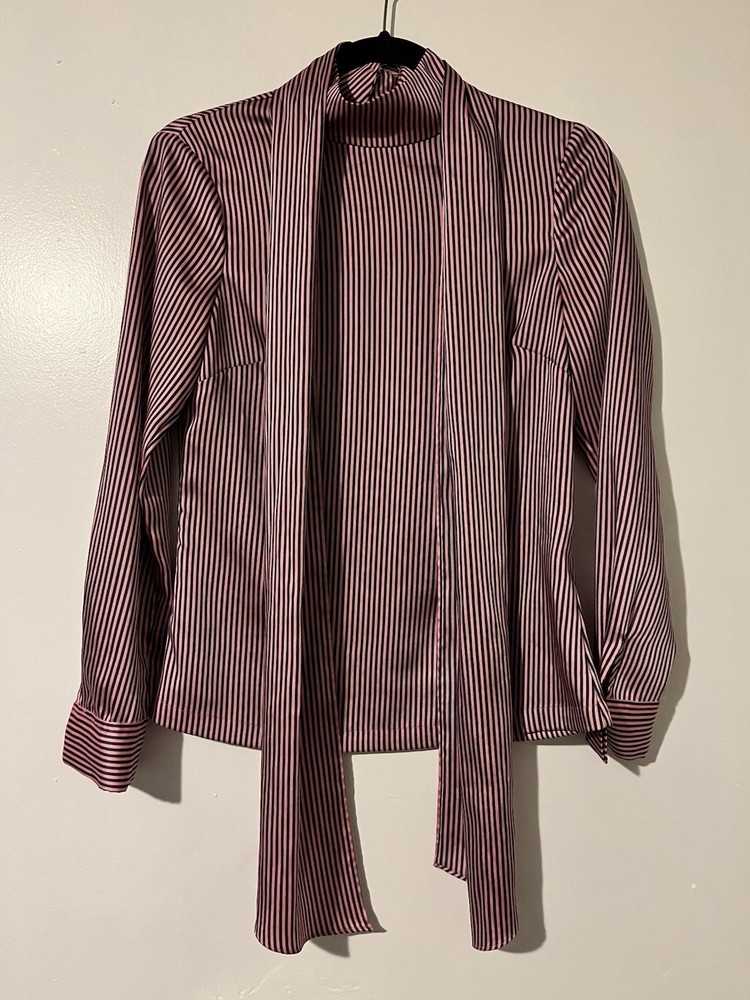 Ted Baker Pink Satin Striped Blouse With Tie Size 0