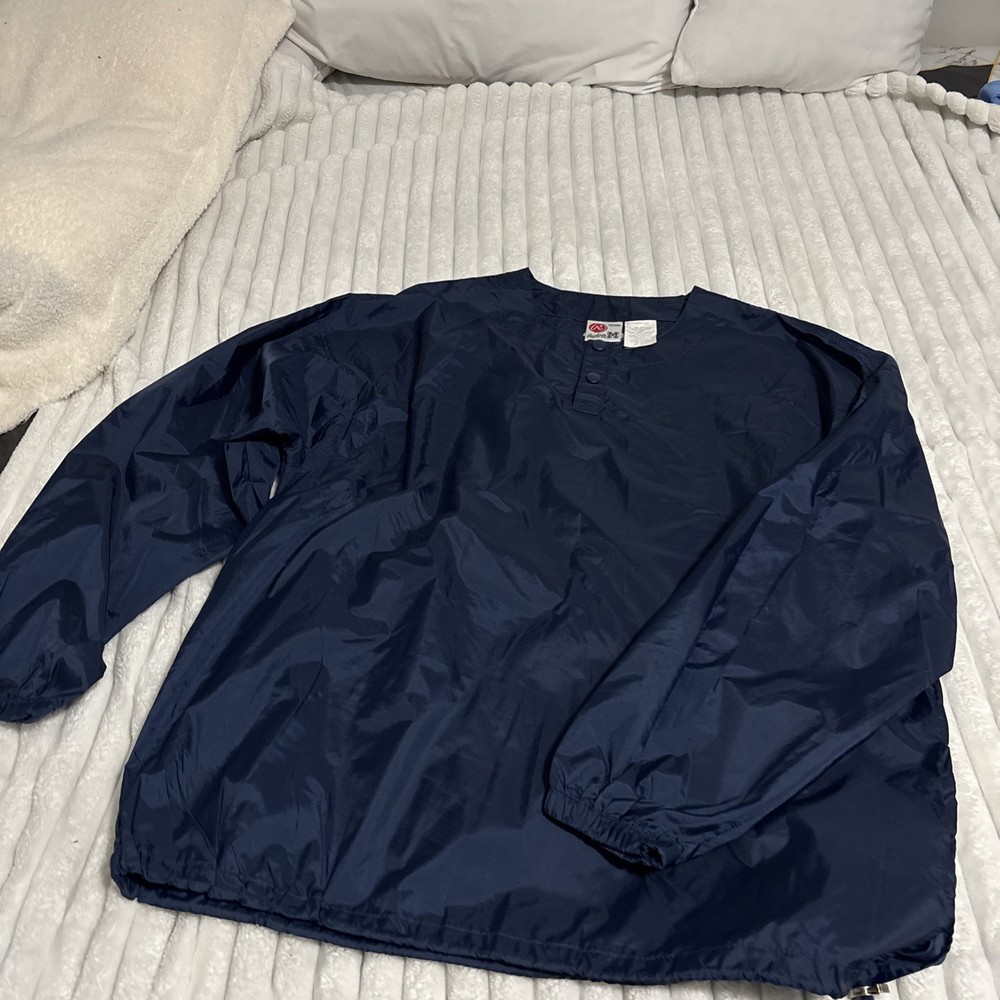 Vintage 90s Rawlings Jacket Mens Medium Navy Blue Windbreaker Pullover Nylon
