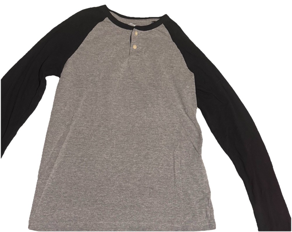 Arizona Jean Co Henley Long Sleeve Colorblock T-Shirt Gray Black Size S