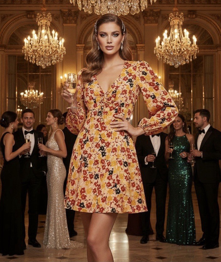 Diane Von Furstenberg Floral Long Puff Sleeve Dress Women’s Size 4 Rare