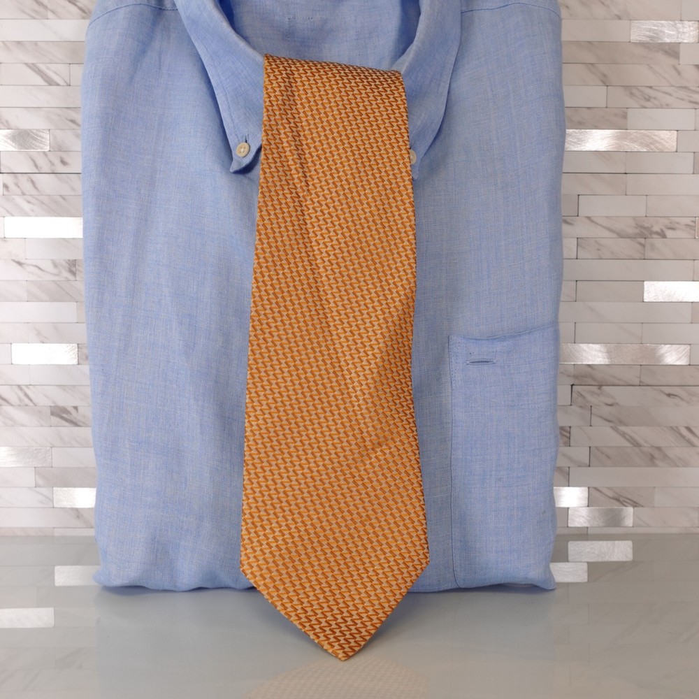 Riga Neck Tie Men Orange Solid Simple Bright Formal Suit Modern Wide Embroidered