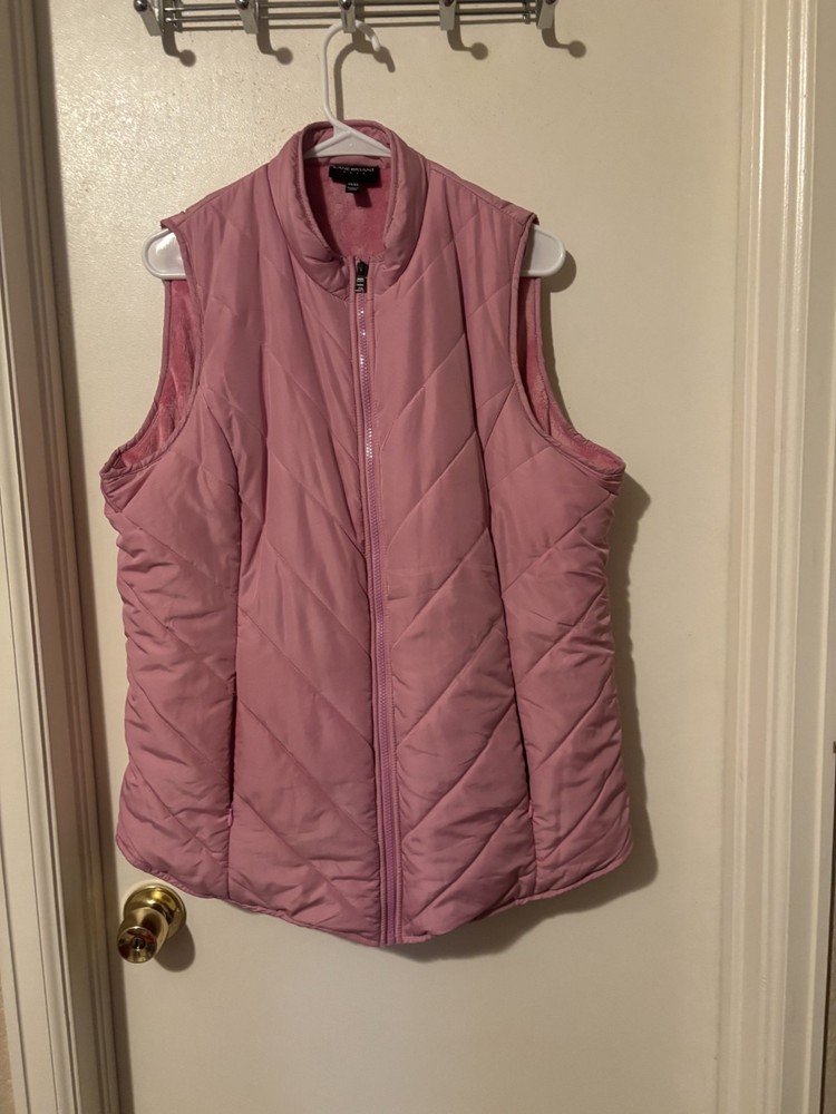 Lane Bryant Womens Pink Sleeveless Pockets Full-Zip Puffy Vest Size 14/16