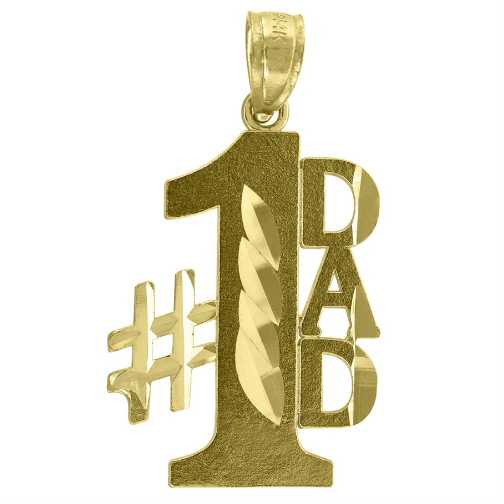 14K Yellow Gold Diamond-Cut No.1 Dad Talking Charm Pendant 1.3gm L-25 mm
